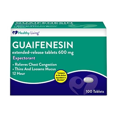 Healthy Living Guaifenesin Cough and Mucus Relief Extended-Release Tablets, 600 mg, 12 Hour Expectorant Caplet, 100 Count