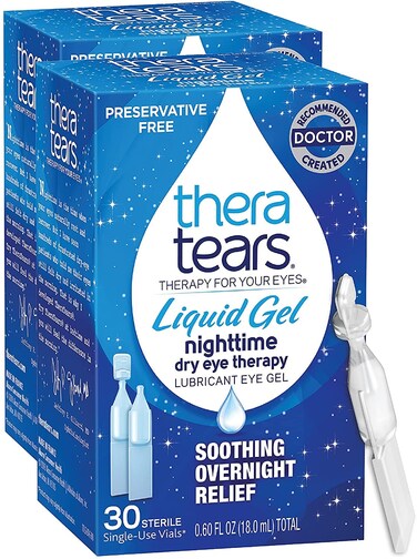 TheraTears Liquid Gel Nighttime Eye Drops for Dry Eyes, 30 Vials, 30 Count (Pack of 2)