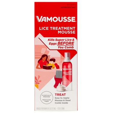 Vamousse Lice Treatment Mousse (6 fl oz), Clinically Proven to Kill Super Lice &amp; Eggs, Easy to Apply &amp; Rinse, Pesticide-Free &amp; Non-Toxic, Includes Reusable Steel Comb