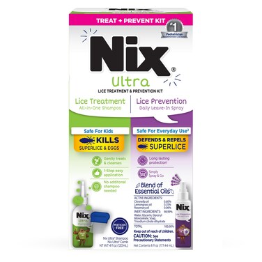 Nix Lice Treatment &amp; Prevention Kit, All-in-One Shampoo, 4 fl oz, with Lice Removal Comb and Lice Prevention Daily Leave-in Spray, 6 fl oz
