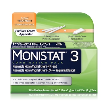 Monistat 3 Day Yeast Infection Treatment for Women, 3 Miconazole Pre-Filled Cream Applicators &amp; External Monistat Anti-Itch Cream Bundle