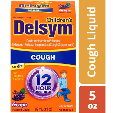 Delsym Children's 12 Hour Cough Relief Liquid - Day or Night Cough Syrup and Kids Cough Medicine, Grape, 5 Oz