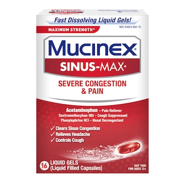 Mucinex Sinus-Max Max Strength Severe Congestion &amp; Pain Liquid Gels, 16ct