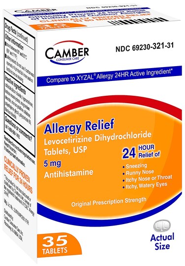 Camber Consumer Care Levocetirizine Dihydrochloride 5mg Antihistamine Tablets, Generic Xyzal Allergy 24 Hour, Allergy Relief Medicine (35 Count)