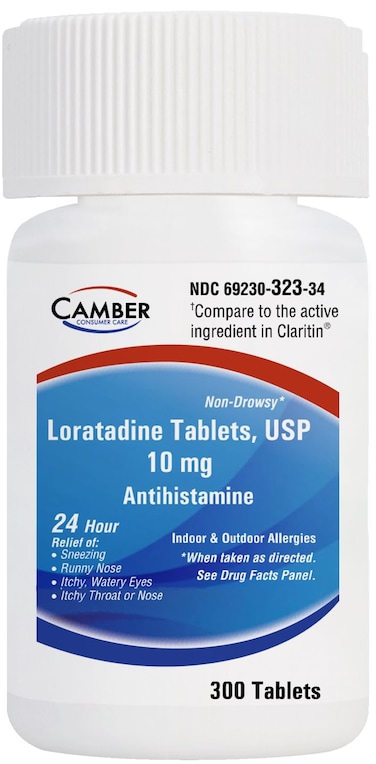 Camber Consumer Care Loratadine 10mg Allergy Pills, Antihistamine 24 Hour, Non Drowsy Allergy Relief (300 Tablets)