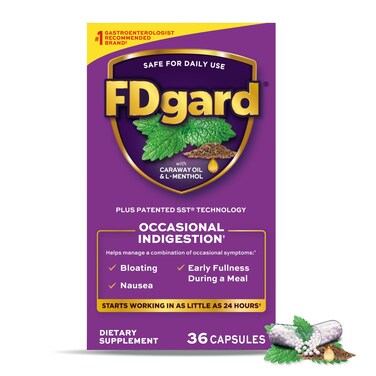 FDgard Gut Health Supplement, Indigestion, Nausea &amp; Bloating, Upset Stomach, 36 Capsules (Packaging May Vary)