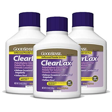 Good Sense ClearLax, Polyethylene Glycol 3350 Powder for Solution, Osmotic Laxative, 53.7 Oz, Pack of 3