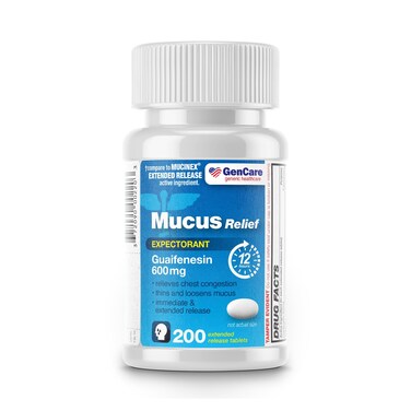 GenCare - Mucus Relief Guaifenesin 600mg (200 Tablets) Mucus Relief Expectorant for Congestion &amp; Cough - Extended Release Tablets for Immediate &amp; Lasting Relief