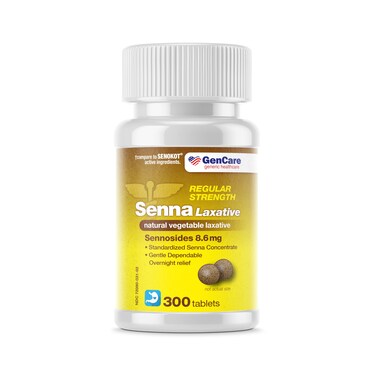 GenCare Senna Laxative 300 Tablets Senna 8.6mg Tablets with Natural Sennosides   Laxatives for Constipation, Bloating, Gas &amp; Irregularity Relief. Safe &amp; Effective   Generic for Senokot