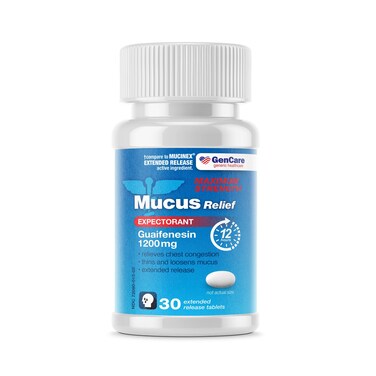 GenCare - Mucus Relief Guaifenesin Maximum Strength 1200mg (30 Tablets) Extended Release Expectorant for Chest Congestion &amp; Cough - Thins Mucus for 12 Hours - Compare to Generic Mucinex Max Strength