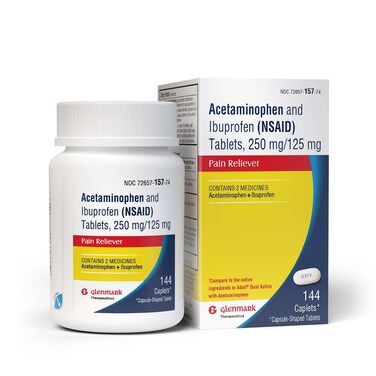 Dual Action Acetaminophen 250mg and Ibuprofen 125mg Caplets, Up to 8h of Pain Relief for Minor Aches and Pain, Headaches, Toothache, Backache, Menstrual Cramps, Minor Arthritis Pain, 144 Count