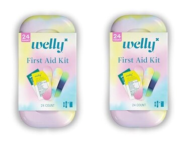 Welly Quick Fix Colorwash, On The Go First Aid Kit, Assorted Bandages, Ointments, and Hand Sanitizer, Tie Dye Patterns, 2 Pack
