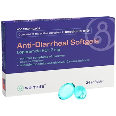 WELMATE Anti-Diarrheal SoftGels   Loperamide HCL 2 mg   Diarrhea Symptom Relief   Upset Stomach Reliever   Anti-Gas   Anti Diarrhea Pills   Travel Essentials   Made in USA   24 Count Blister Pack