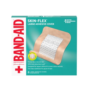 Band-Aid Brand Skin-Flex Adhesive Flexible Wound Covers for First Aid Wound Care of Minor Cuts, Scrapes &amp; Burns, with a Comfortable Feeling, Moving Like a Second Skin, Sterile, Large, 6 ct