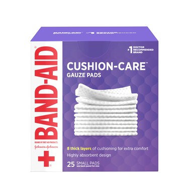 Band-Aid Brand Absorbent Cushion Care Sterile Square Gauze Pads for First Aid Protection of Minor Cut, Scrapes &amp; Burns, Non-Adhesive, Wound Care Dressing Pads, Small, 2 in x 2 in, 3 Pack