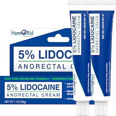 Maximum Strength Lidocaine Cream for Pain Management. Fast-Acting Hemorrhoid Solution with 5% Lidocaine. Instant Anal Itch and Numbing Effect - 2 Pack