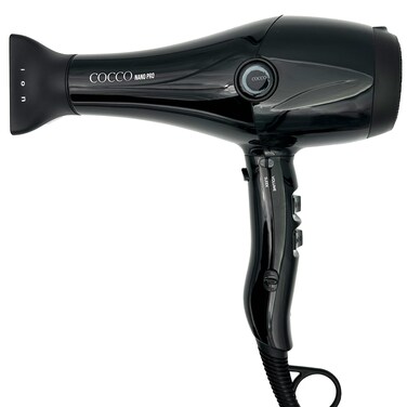 Cocco Nano Pro Hair Dryer, Ultra Lightweight, Ionic Intel System, Ceramic Spheres Technology, Professional Performance, Black