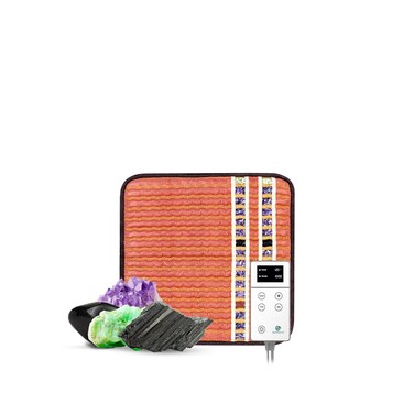 HealthyLine TAO Far Infrared Heating Pad - Small Natural Crystal Gemstones Mat for Back Pain - Electric Auto Shut Off - Rejuvenating Negative Ions Therapy - 18" x 18