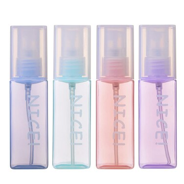 Spray Bottles 50 ML (1.7 oz), 4 Pack Empty Plastic Mini Travel Bottle Set with Fine Mist Portable Refillable Makeup Cosmetic Atomizer Travel Size Bottle for Perfume, Cosmetic, Skincare, Aromatherapy