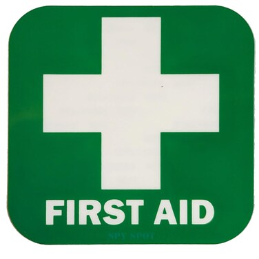 Green First Aid Sticker 4 Pack, 3.5 x 3.5 Inches Self Adhesive First Aid Decal Emergency for Box Package,Water Resistant Heavy Duty for Car Office Business and Indoor Outdoor (4-Pack) Green