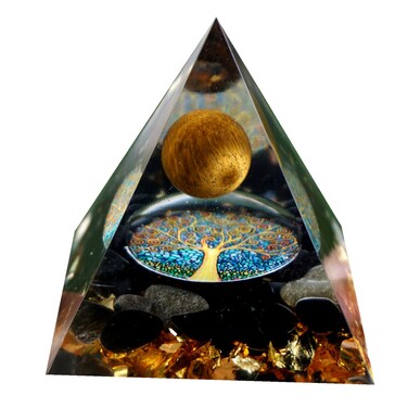 Orgonite Pyramid for Positive Energy Chakra Orgone with Crystal Healing Stones Attract Wealth Wisdom Meditation Gift (Tiger Eye - Obsidian)
