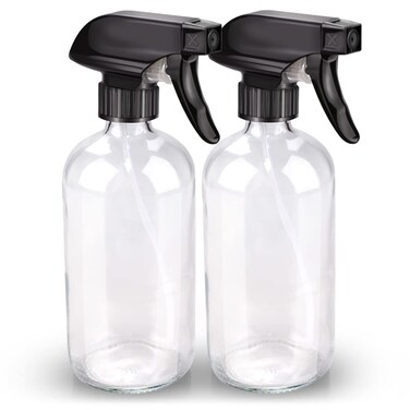 Glass Spray Bottle, Glass Spray Bottle Set &amp; Accessories for Non-toxic Window Cleaners Aromatherapy Facial Hydration Watering Flowers Hair Care (2 Pack/16 oz) (Transparent)