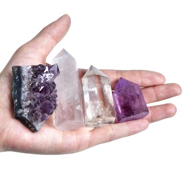 MIMOSA Healing Crystal Wands Amethyst/Rose Quartz/Clear Quartz&amp;Amethyst Cluster