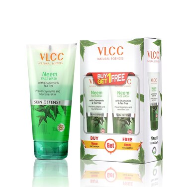 VLCC Neem Face Wash with Chamomile &amp; Tea Tree   Anti-Acne Facial Cleanser with Soothing Properties   5.07 Fl Oz/150 ml (Pack of 2)