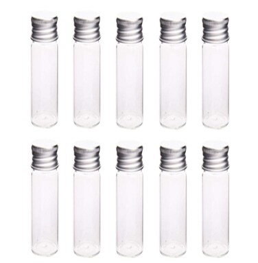 10Pcs Glass Sealed Bottle with Screw Aluminum Cap Clear Tiny Empty Sample Vials Glass Jars Containers Cute Wishes Bottle (20ml)
