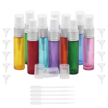 Kesell 10 Pack Perfume Bottles Refillable 10ml Frosted Glass Spray Bottle Empty Mist Sample Vials for Travel with Funnels and Droppers