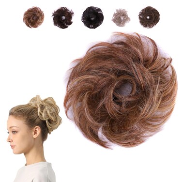 JUVABUN Small Messy Bun Hair Piece - Reddish Blonde   Curled Hair Bun Scrunchie   Hair Pieces for Women Everyday Wear Washable &amp; Realistic Hair Buns Hair Piece  Synthetic Hair Bun Scrunchie - Reddish