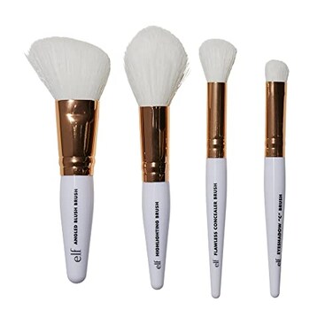 e.l.f. Rose Gold Travel Brush Kit, On The Go, Flawless, Versatile, Soft, Synethic, Conceals, Blends, Highlights, Shades, Contours, Sculpts, Defines, Includes Brushes For Concealer, 1 Oz, 4 Count