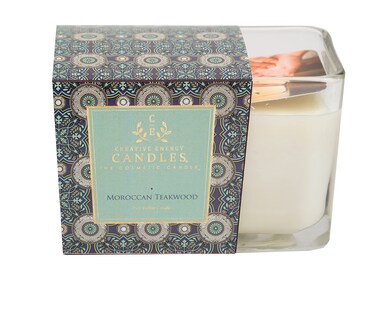 Lotion Candle - Moroccan Teakwood Scented Massage Candles for Self Care, 10 Oz. Soy Wax Candle with Essential Oil Blends, Coconut Oil, and Vitamin E, 55 Hour Burn Time