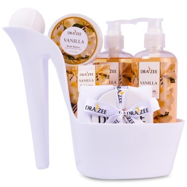 Valentine's Day Gifts for Women - Vanilla Scented Bath and Body Set of 6-Piece Heel Shoe Spa Basket with Body Lotion, Butter, Shower Gel, Bubble Bath, Puff - Gift for Her, Mom, Girlfriend by Draizee