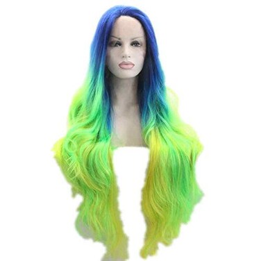 xiweiya Multicolor Lace Front Wigs Rainbow Wigs Highlight Blue Green Synthetic Lace Front Wig13x3 Lace Wig Natural Hairline Heat Resistant Fiber 180% Density Wig for Women Drag Queen 24inch