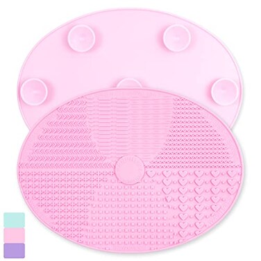 Makeup Brush Cleaner Mat Silicone Brush Cleaning Mat Big Size Make Up Brush Clean Pad with Suction Cup for Makeup Brush Cleaning (Pink)