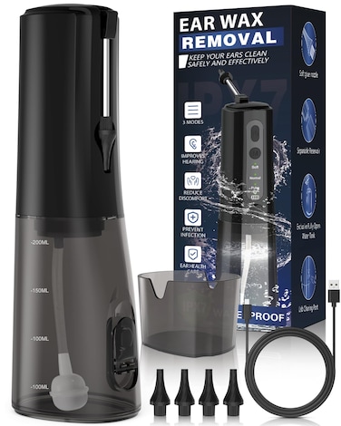 Ear Wax Removal, Electric Ear Irrigation Flushing System, Water Powered Ear Cleaner for Earwax Buildup, Rechargeable Ear Wax Removal Tool, Safe and Effective Ear Cleaning Kit for Adults and Kids