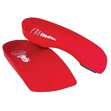 Custom 3/4 Length Insoles, Red, Medium, Fast &amp; Effective Pain Relief, Solid Biomechanical Control, Firm Density, High Performance Orthotic, Athletes, Overweight Patients, Heat Moldable
