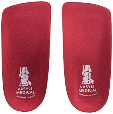 Custom 3/4 Length Insoles, Red, Large, Fast &amp; Effective Pain Relief, Solid Biomechanical Control, Firm Density, High Performance Orthotic, Athletes, Overweight Patients, Heat Moldable