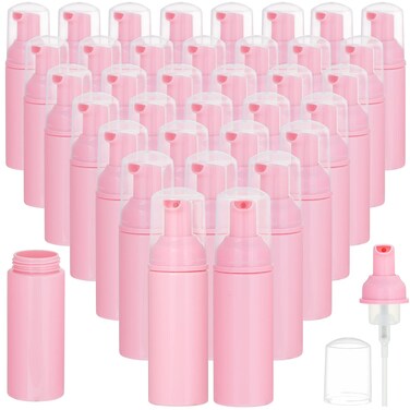 35 Pack Plastic Foam Bottles Travel Soap Dispenser Bottles with Pump Mini Liquid Foaming Soap Bottles for Refillable Hand Sanitizer Lash Cleanser Shampoo Castile Pink(2 oz)