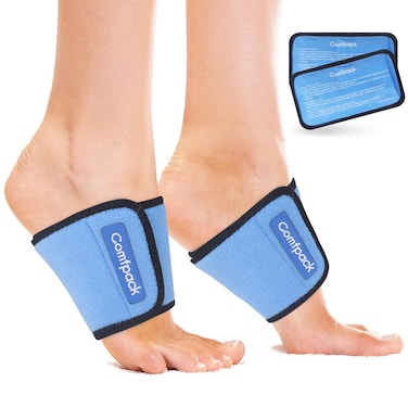 Cold Therapy Wrap with 2 Packs &amp; 2 Sleeves for Pain Relief, Reusable Gel Ice Packs for Foot Plantar, Wrist, Ankle, for Sprains, Muscle Pain, Bruises, Injuries, Blue
