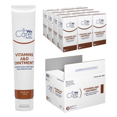 Dynarex Vitamins A &amp; D Ointment, Ointment with Vitamin A and Vitamin D Skin Protectant, for Diaper Rash and Discomfort, White, 1 Case of 72 - 4 oz. Tubes