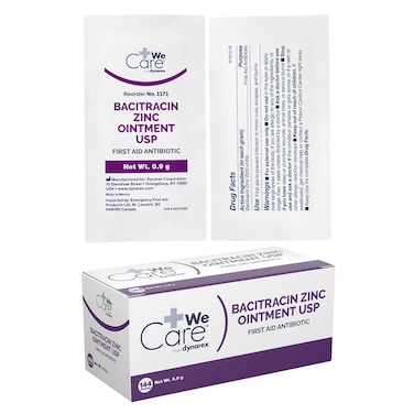 Dynarex Bacitracin Zinc Ointment USP - Burn Cream and Antibiotic Ointment for Minor Cuts, Diaper Rashes, Wound Care and First Aid, 0.9g Packets - 1 Box of 144 Packets