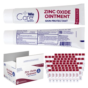 Dynarex 1191 Zinc Oxide Ointment, Soothes, Prevents, White, 2 oz. Tube, Pack of 72