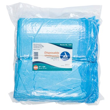 Dynarex 1340 Disposable UnderPad, Tissue Fill, 2 Ply, Medical-Grade Incontinence Bed Pad to Protect Sheet, Mattresses, and Furniture, 17" x 24", 15g, Pack of 300
