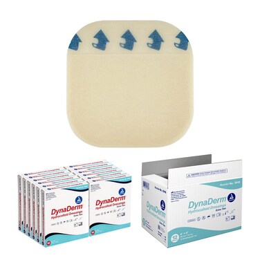 Dynarex DynaDerm Hydrocolloid Dressings, Sterile Moist Bandages Used for All Kinds of Wounds, 4" x 4", X-Thin &amp; Latex-Free, Peel-Down Patches - 1 Case, 12 Boxes of 10 Dressings