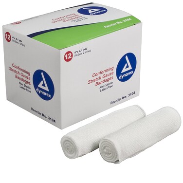 Dynarex Stretch Gauze Bandage Roll Non Sterile 4", 12 Rolls each (Pack of 1)