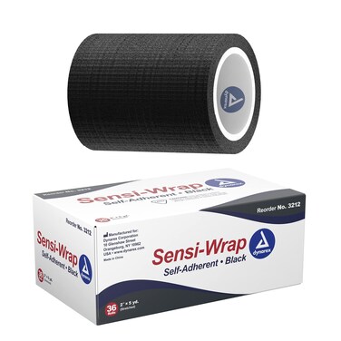 Dynarex 3213 Corporation Sensi-Wrap Self-Adherent Bandage Roll, Black, 3" x 5 Yard, Pack of 24