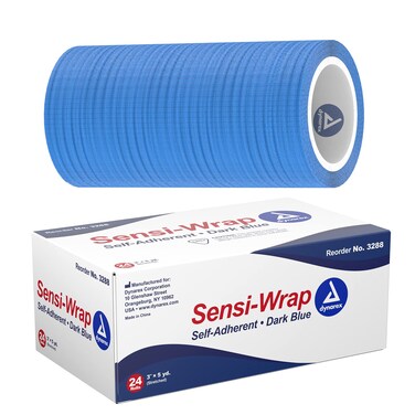 Dynarex 3288 Sensi-Wrap Self-Adherent Bandage Roll, Dark Blue, 3" x 5 yds Size, 180" Length, 3" Width, Pack of 24