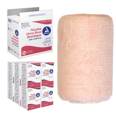 Dynarex 3455 Unna Boot Bandage, Individually Packaged, Provides Customized Compression, With Calamine, Soft Cast, 3&quot; x 10 Yard, Pack of 12